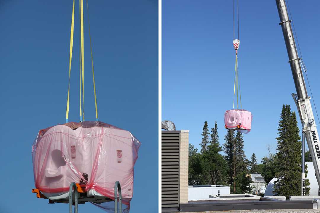 Crane moves new MRI near the WCVM building